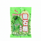 Green packaging of a fruit candy with red text on a white background