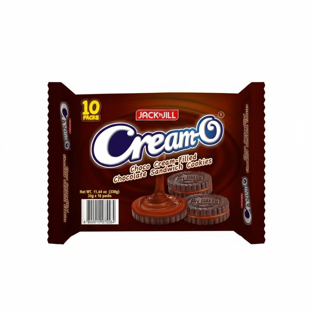Pack of Jack 'n Jill Cream-O chocolate sandwich cookies on a white background