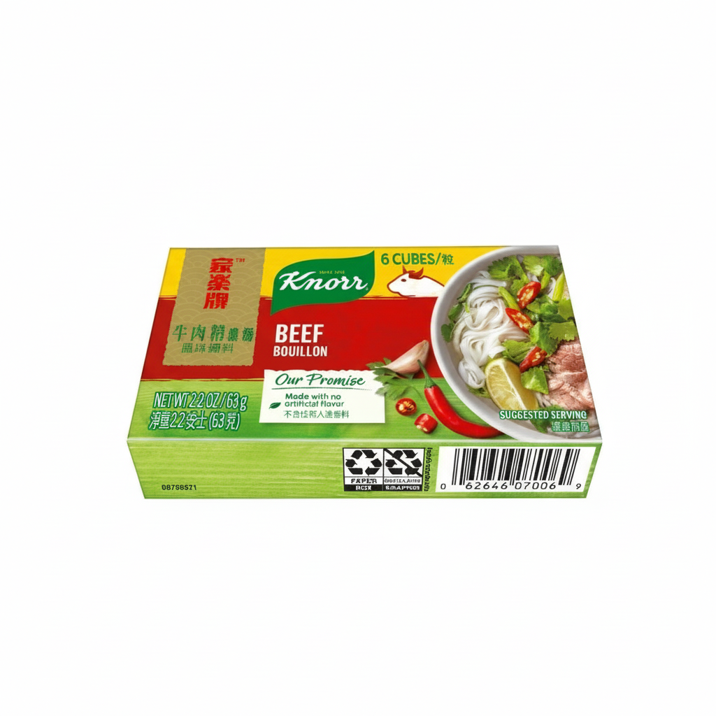 Knorr beef bouillon packaging on a white background
