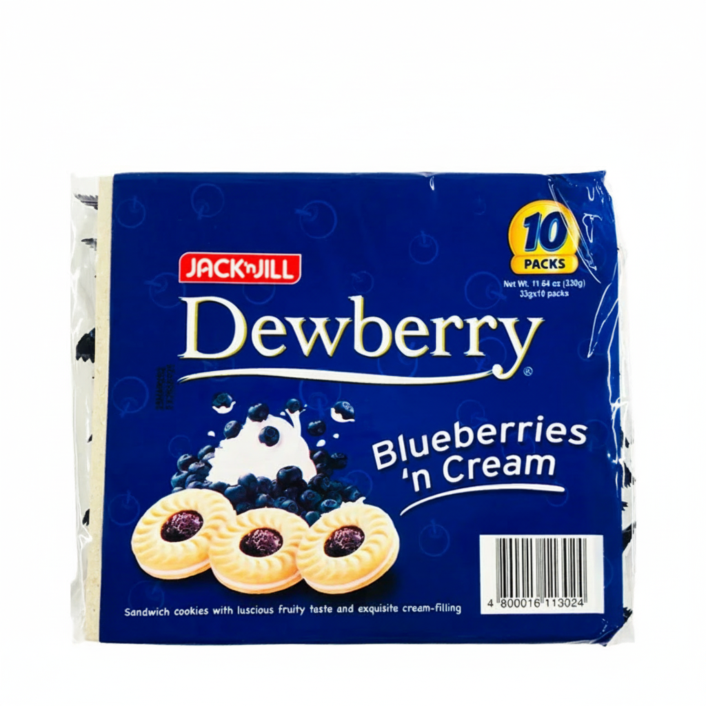 Pack of Jack 'n Jill Dewberry Blueberries 'n Cream cookies on a white background