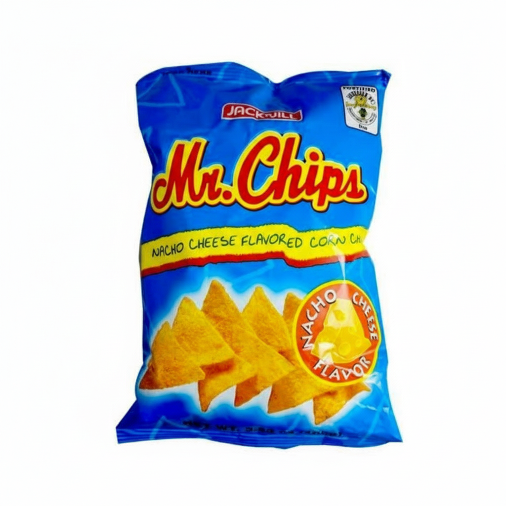 Bag of Jack Link's Mr. Chips Nacho Cheese flavored corn chips on a white background