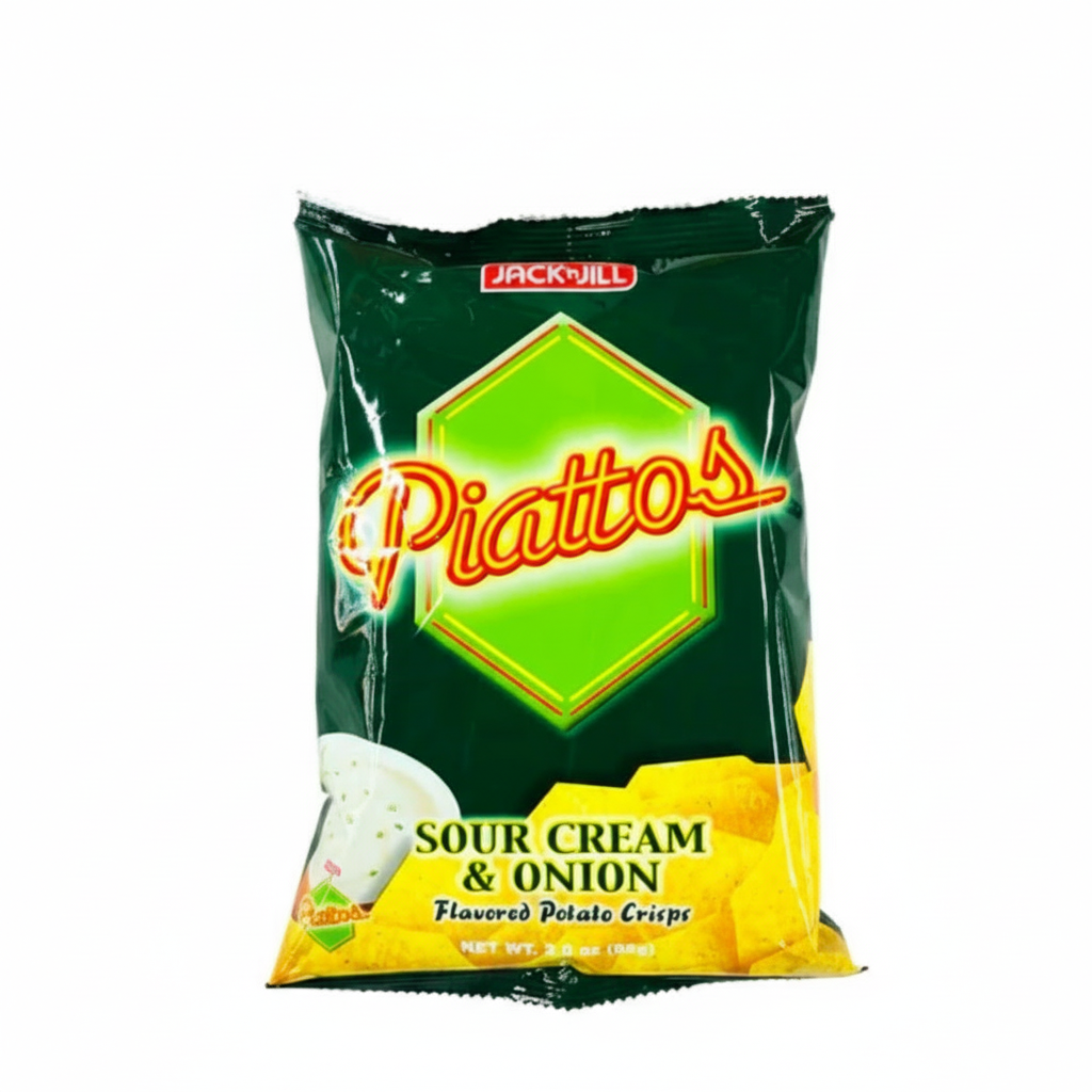 Packaged sour cream and onion flavored potato crisps with Jack Jill branding on a white background.