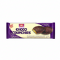 Packaging of Choco Crunchies chocolate-covered biscuits with a purple and white design.