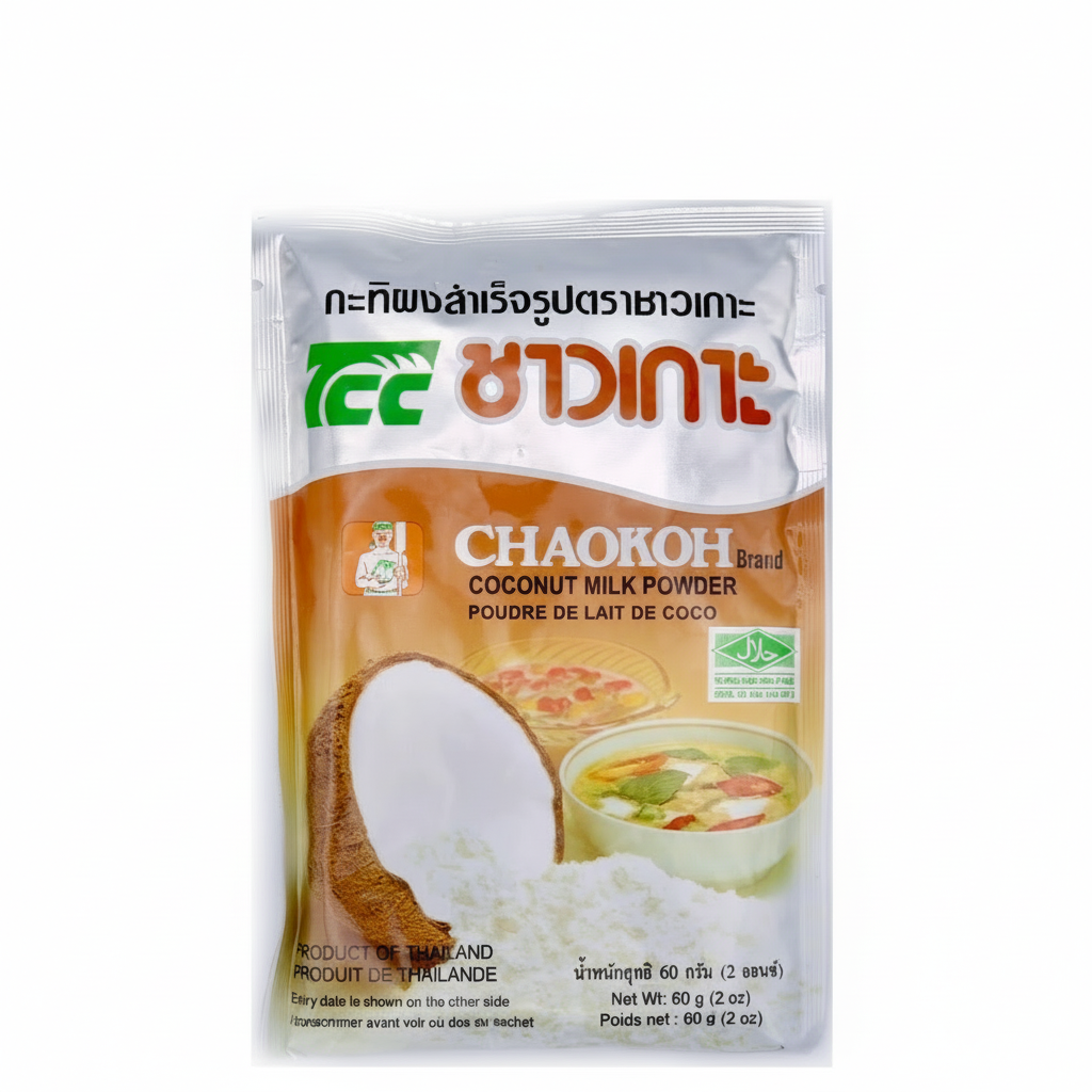 Chaokoh coconut milk powder package on a white background