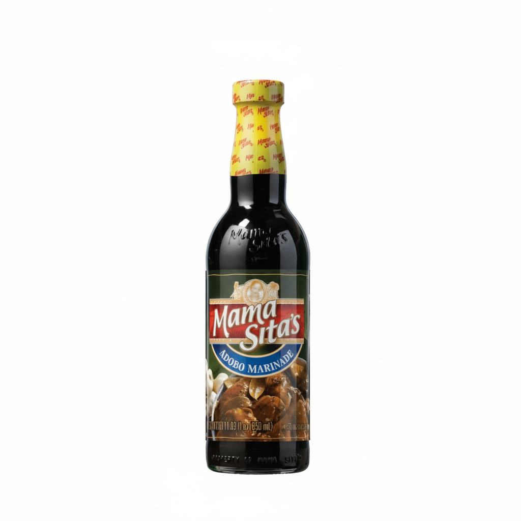 Bottle of Mama Sita's Agbogbo Marinade on a white background