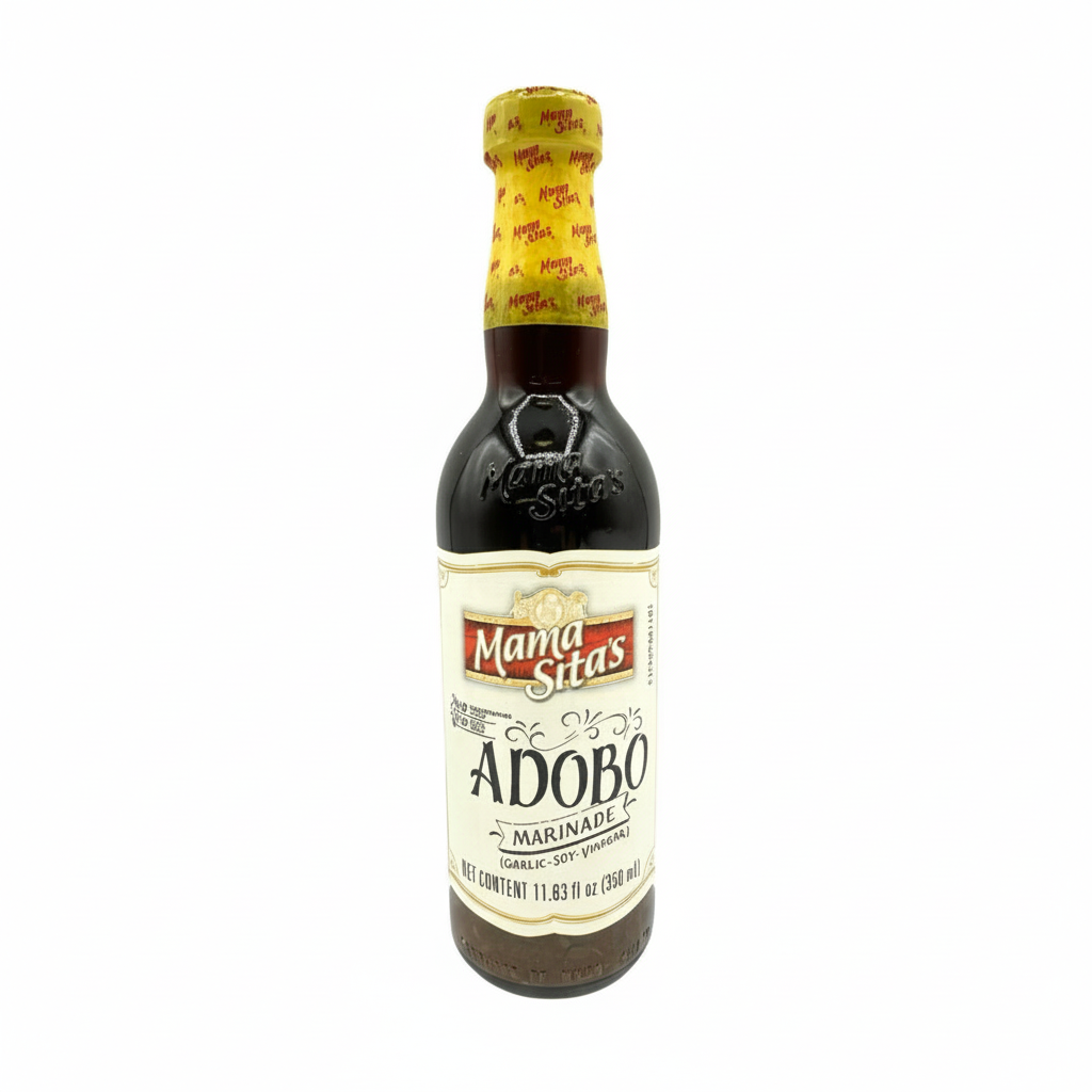Bottle of Mama Sta's Adobo Marinara on a white background