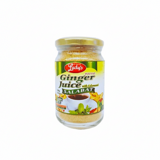 Jar of Ludy's Ginger Juice with Calamansi on a white background