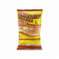 Bag of shrimp snacks with bar-b-que flavor on a white background