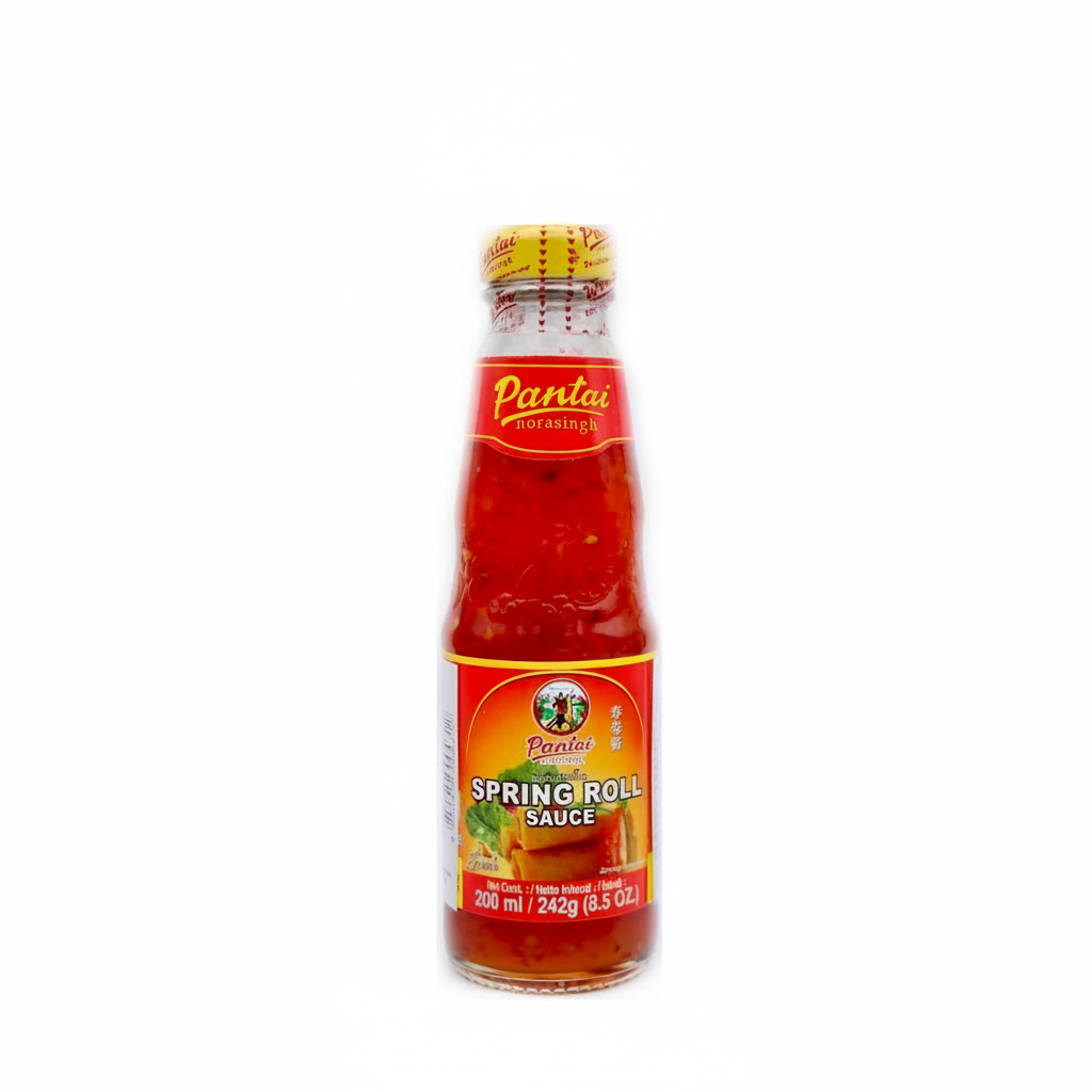Bottle of Pantai Spring Roll Sauce on a white background