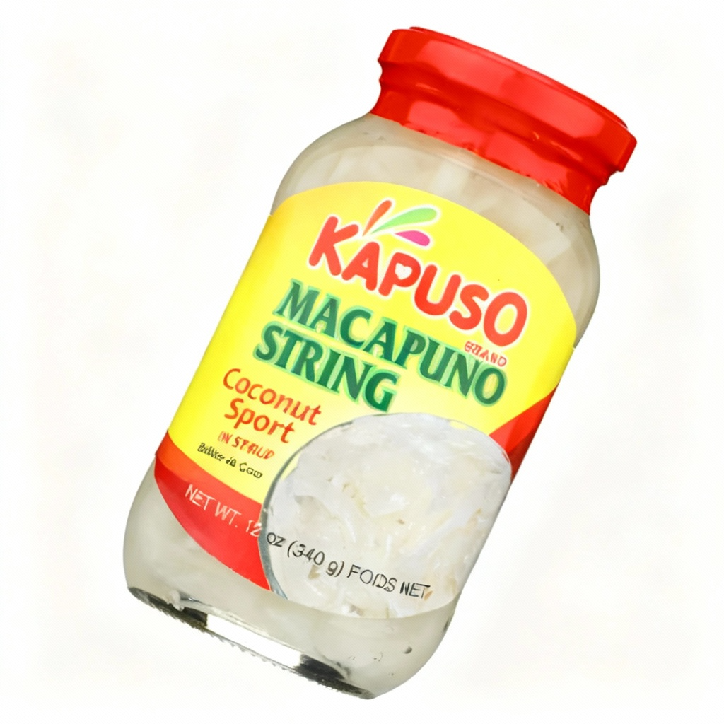 Jar of Kapuso Macapuno String Coconut Sport on a white background