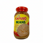 Jar of Kapuso brand white beans on a white background