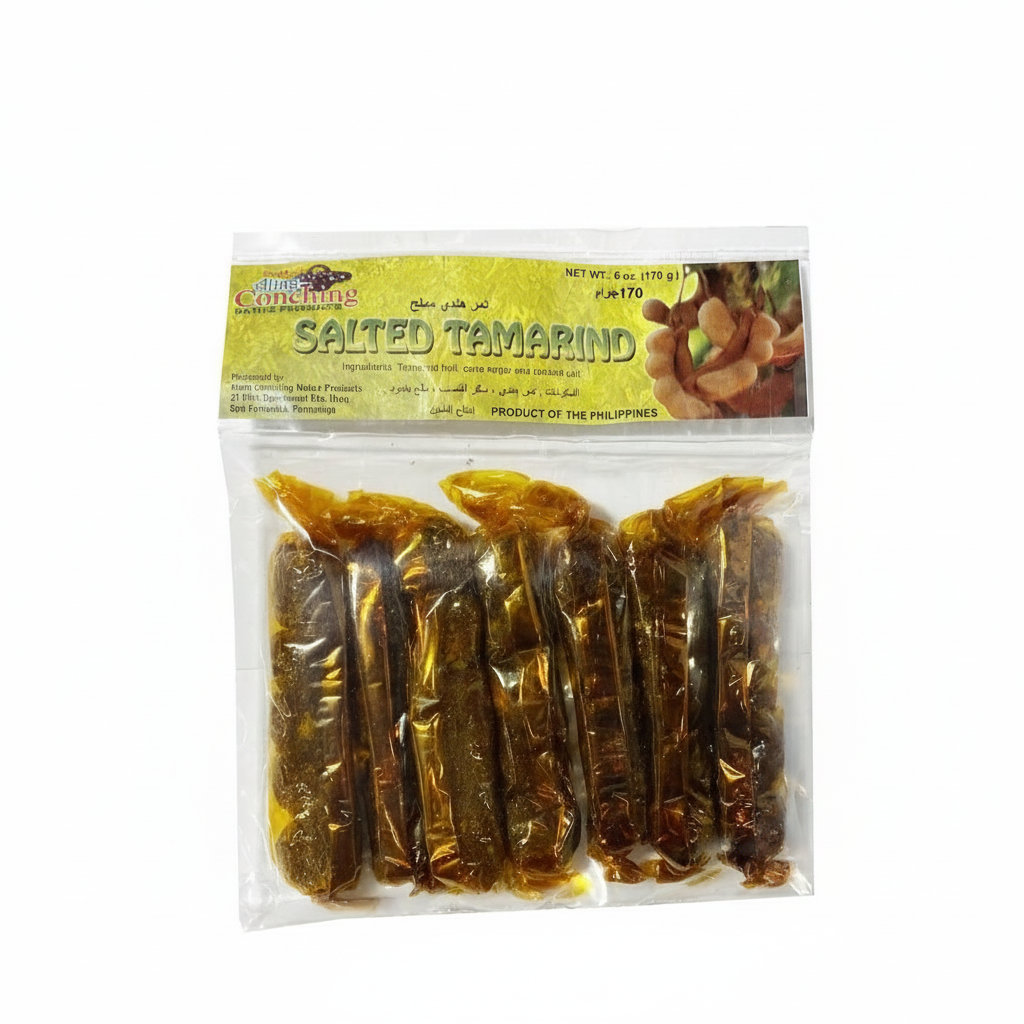 Packaged salted tamarind with a visible brand logo on a white background