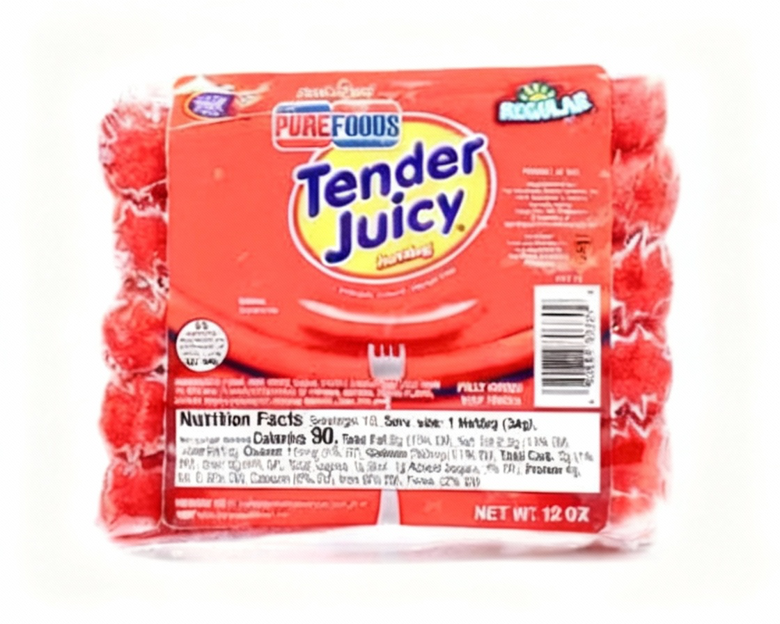 Packaged food product with 'Pure Foods Tender Juicy' branding on a white background