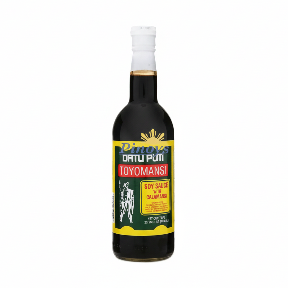 Bottle of Datus Puti soy sauce with a white background