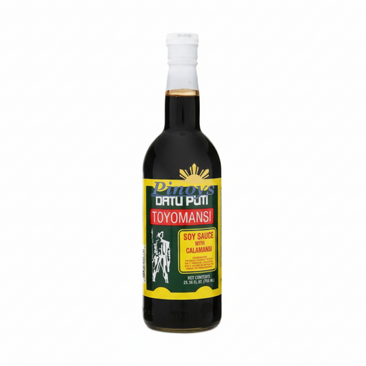 Bottle of Datus Puti soy sauce with a white background