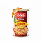 Can of 555 Tuna Spicy Paksiw with a red label and gold lid on a white background.