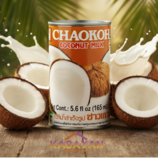 Can of Chaokoh coconut milk with a white background