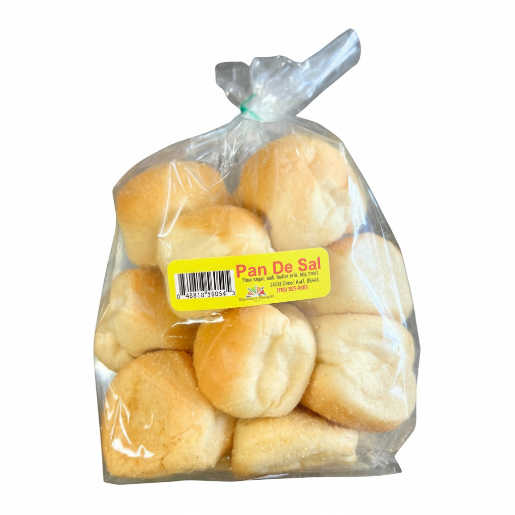 Packaged bread rolls with a 'Pan De Sal' label and 'Mayo Filipino Store' branding on a white background.